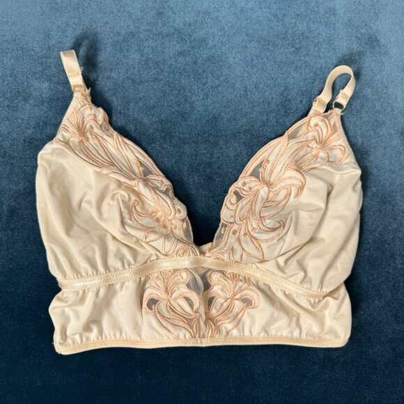 Thistle and Spire Eldridge Embroidered Sheer Mesh Bralette in Ivory Beige S+ - Picture 8 of 10